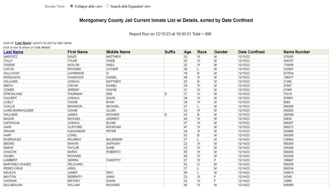 Jail Roster - Montgomery County, Texas